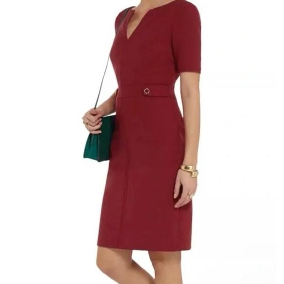 Tory Burch Lydia Sheath Midi Dress V-neck Short Sleeve Aubern Red - Picture 1 of 10